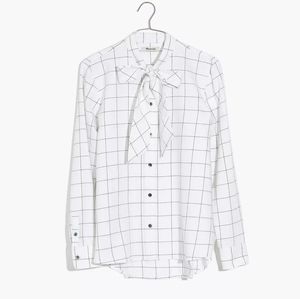 Madewell flannel tie neck shirt in windowpane